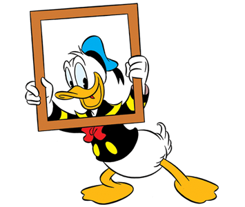 Donald Duck schaut durch einen Bilderrahmen