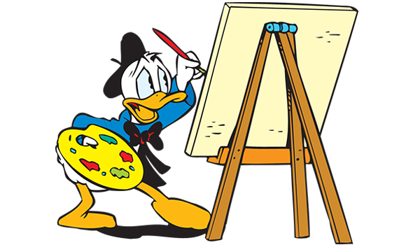 Donald Duck malt auf eine Leinwand